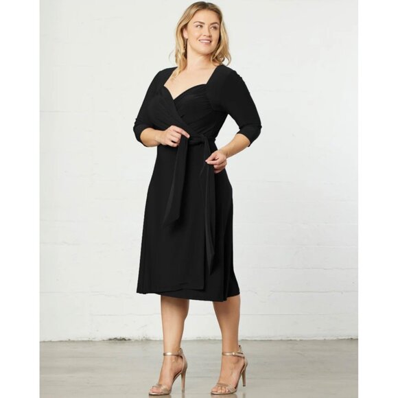 NWT Kiyonna 3X 22 24 Sweetheart Wrap Dress Midi Black Stretch Jersey Knit Travel - Picture 1 of 6